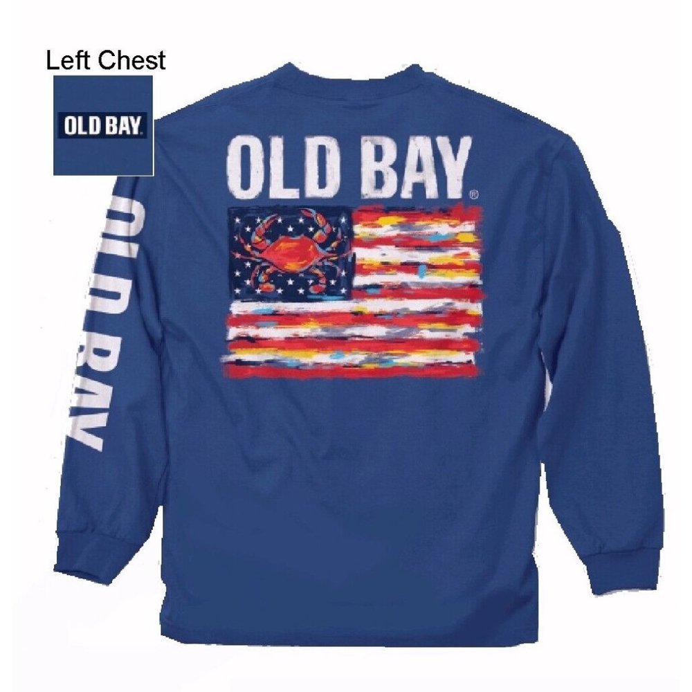 Old Bay Crab U.S. Flag Comfort Long Sleeve Shirt Sweatshirt - NEW Fast Ship